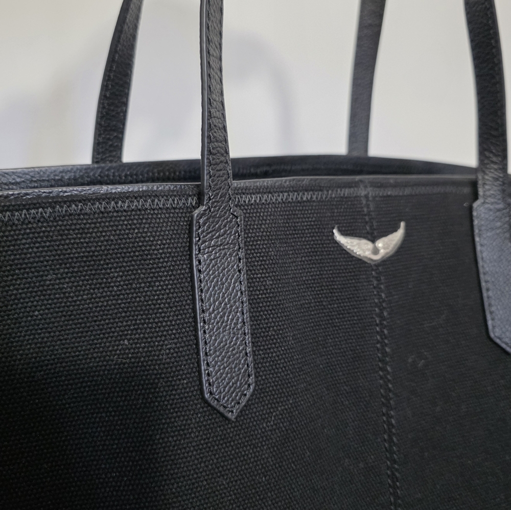NEW Zadig & Voltaire Mink Wings Canvas Leather Black Tote Bag Purse - Picture 9 of 10